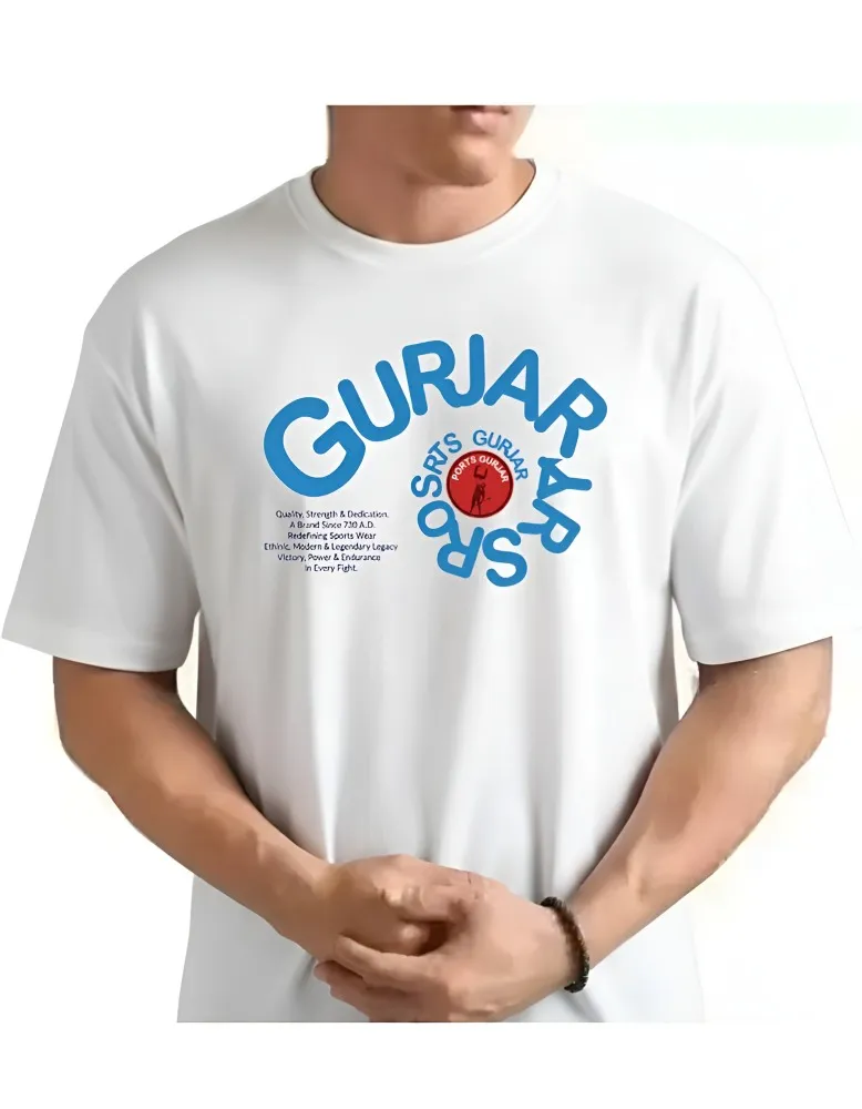 [Gujjar34-S] Gurjar Sports "Victory & Power" Tee (S, White, Front)