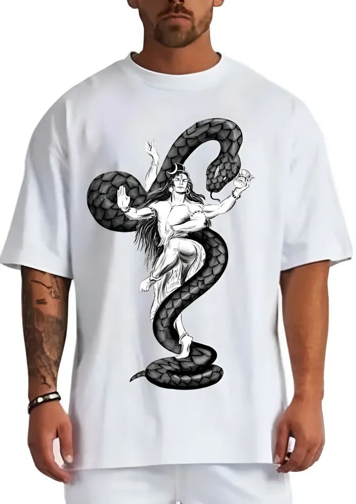 [Shiv1-S] Lord Shiva Nataraja Oversized T-Shirt (S, White, Front)