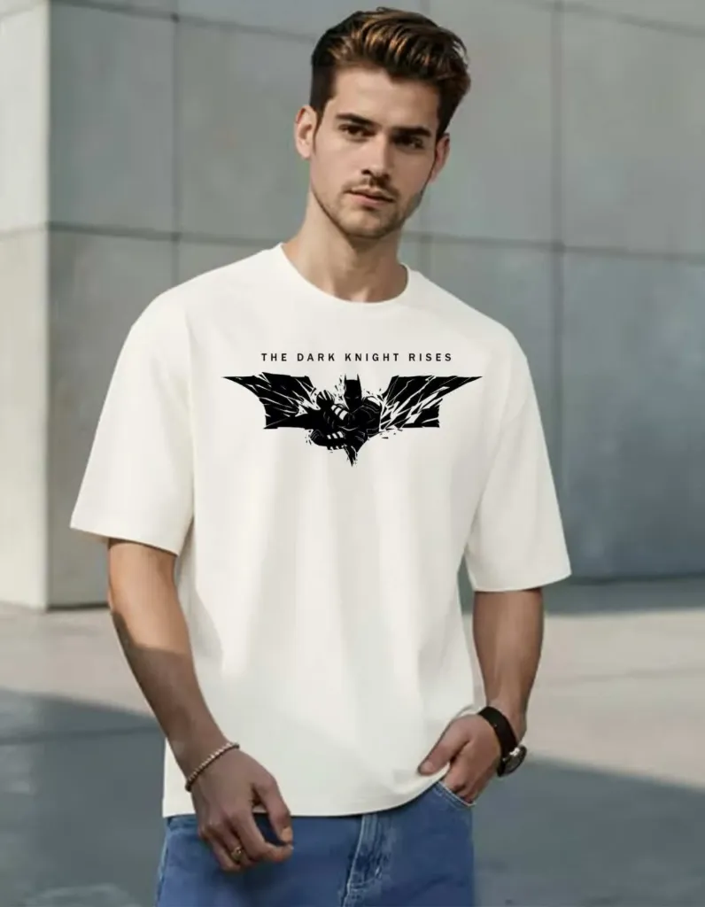 [Bat58-S] The Dark Knight Rises Batman Graphic Oversized T-Shirt (S, Front)