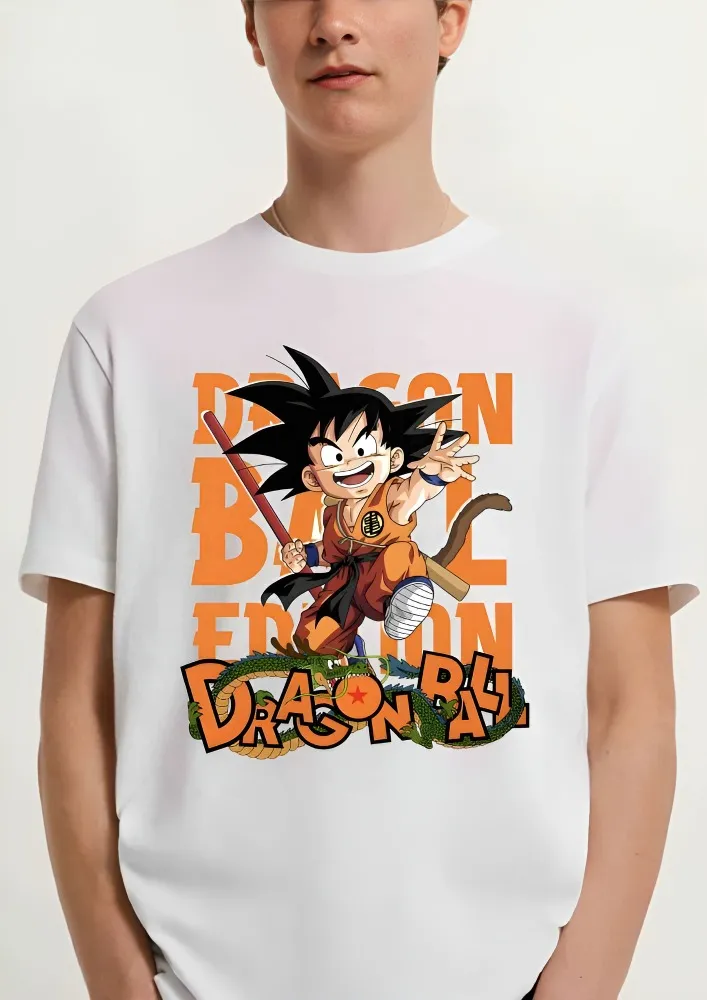 [Db3-S] Vintage Kid Goku Oversized T-Shirt (S, Front, White)
