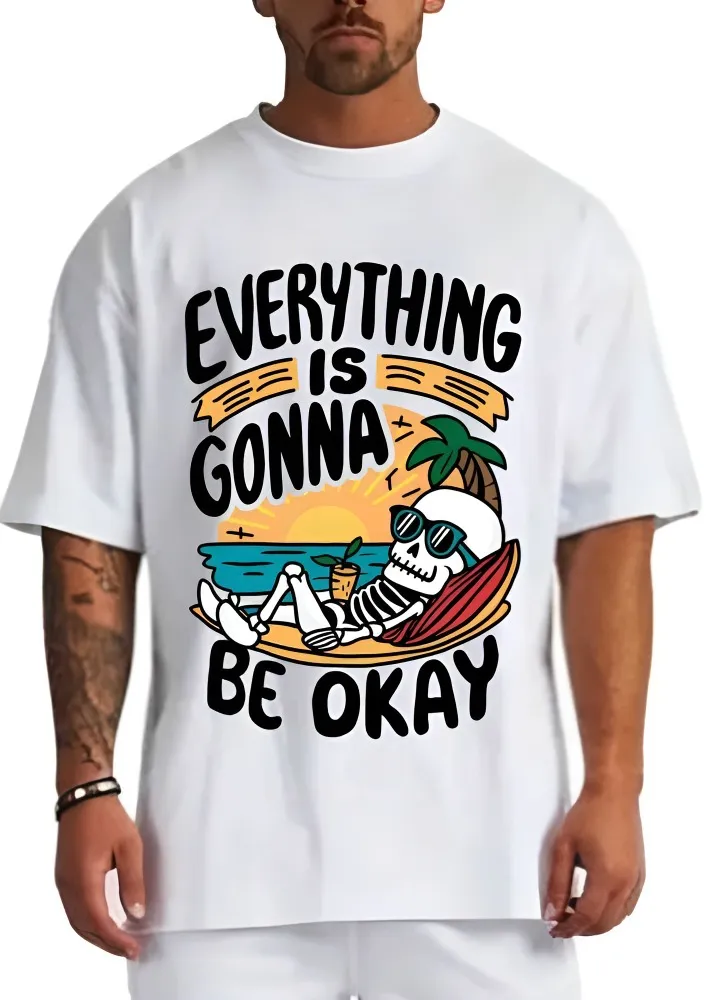 [Ever1-S] Everything Is Gonna Be Okay Skeleton T-Shirt (S, White, Front)