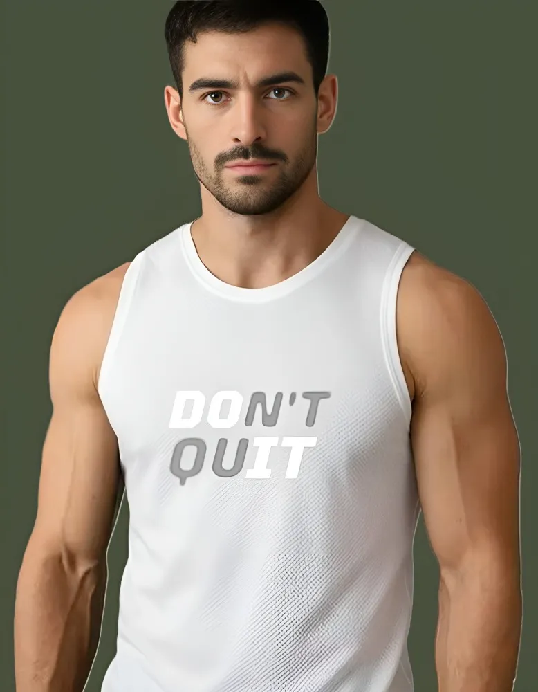[Sando-Doit3-S] Men’s "DO IT" Motivational Gym Tank Top – "Don't Quit" Graphic Workout Stringer – High-Performance Breathable Mesh Training Vest (S, Front, White)