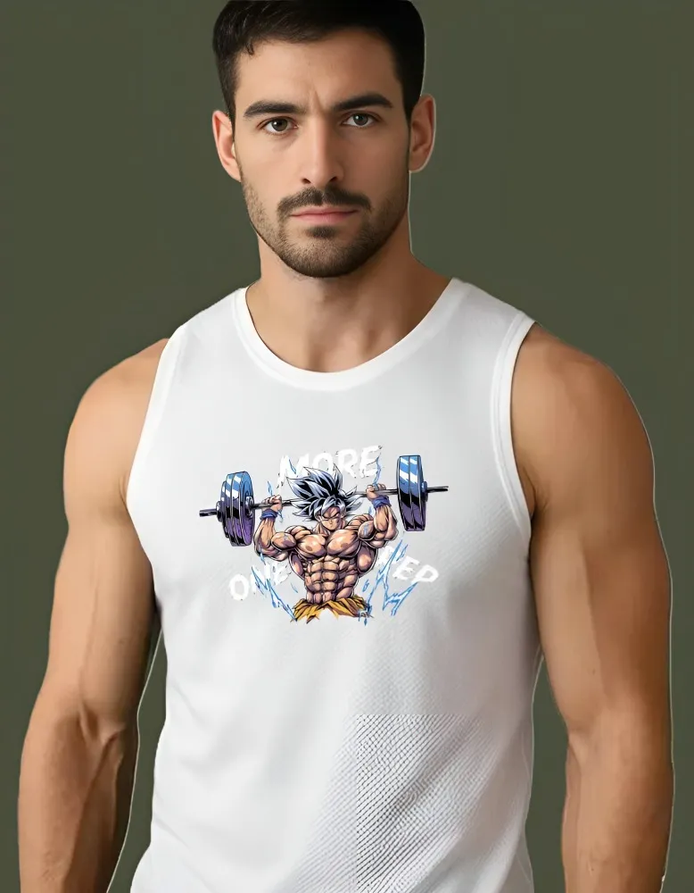 [Sando-Goku7-S] Ultra Instinct Goku "One More Rep" Gym Tank Top (S, White, Front)