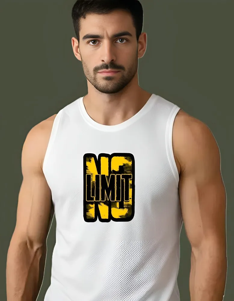 [Sando-Nolimit3-S] "No Limit" Premium Men’s Athletic Tank Top (S, Front, White)