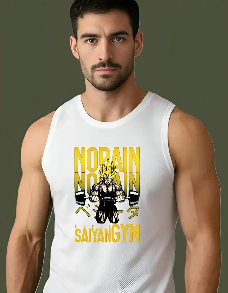 [Sando-Saiyan3-S] Dragon Ball Z inspired Vegeta Tank Top (S, White, Front)