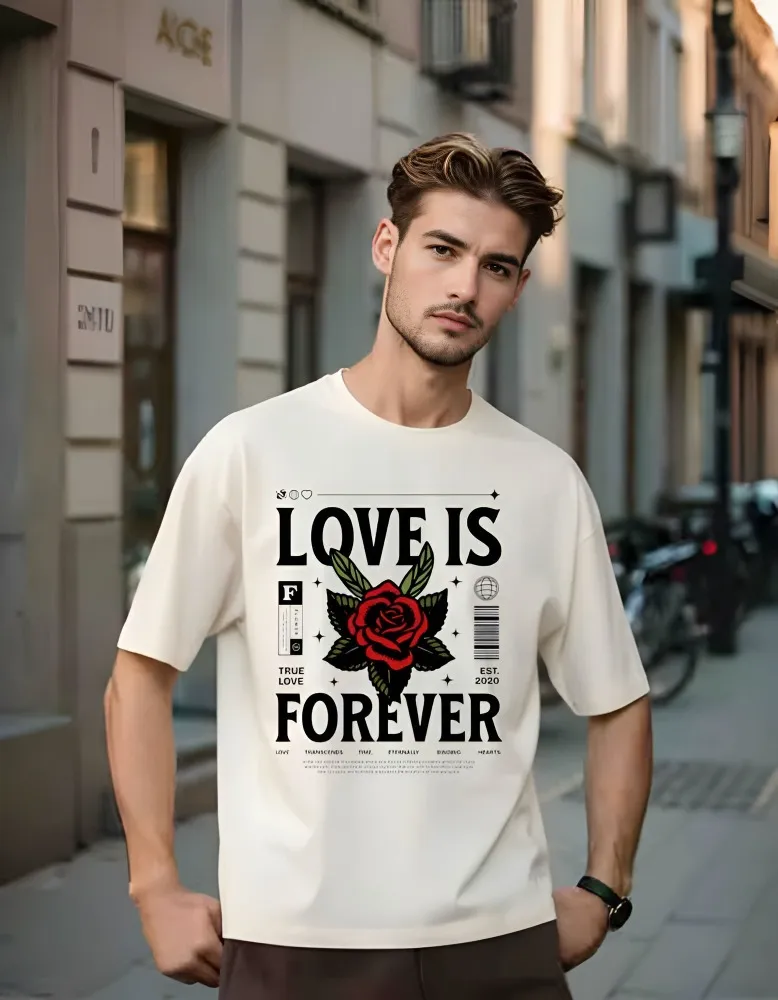 [Loveisfvr4-S] Love Is Forever Vintage Aesthetic Oversized White T-Shirt (S, White)