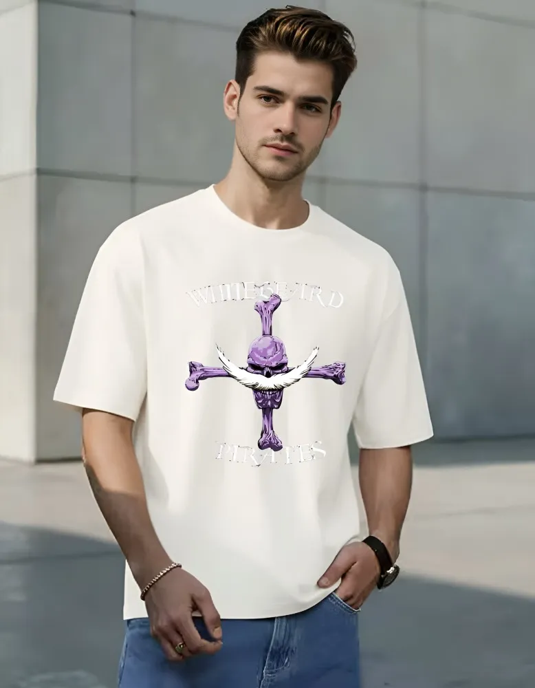 [Whitebeard10-S] Unisex Whitebeard Pirates Graphic Printed Tee (S, White, Front)
