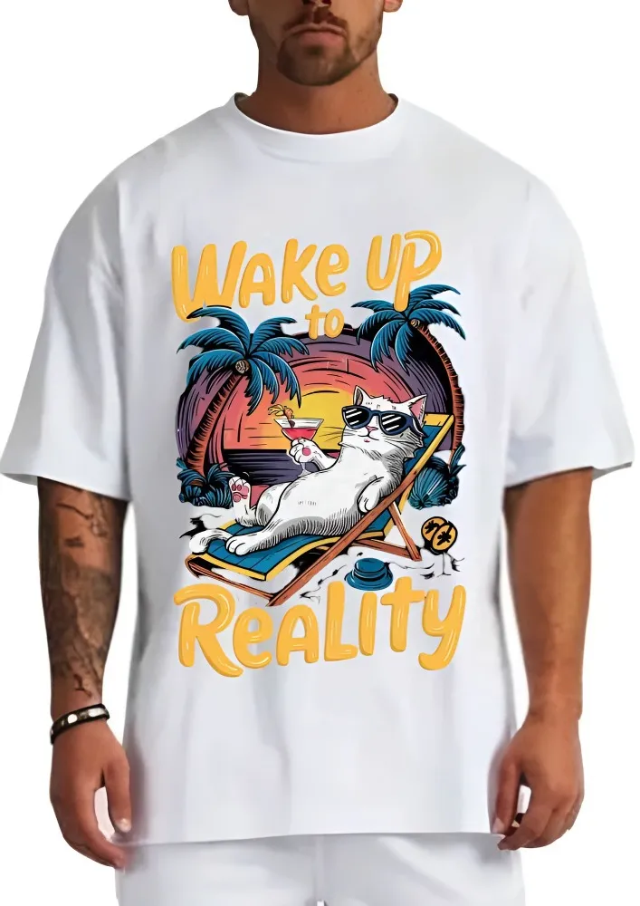[Wake1-S] "Wake Up to Reality" Neon Sunset Tee (S, Front, White)