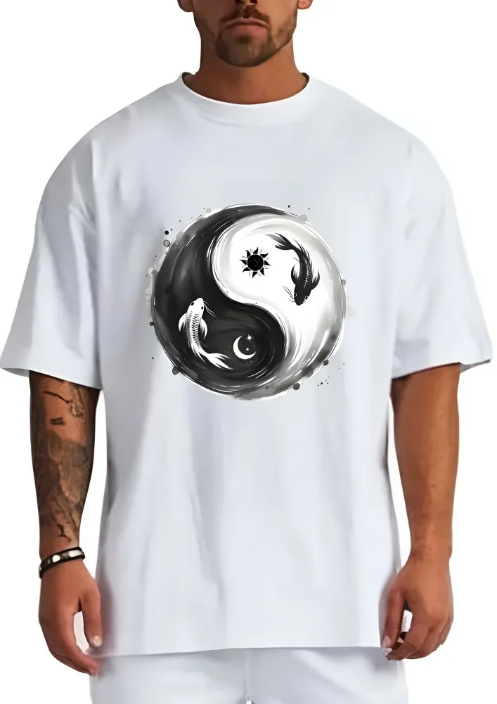 [Yinyang1-S] Yin Yang Celestial Sun & Moon Graphic Tee (S, White)
