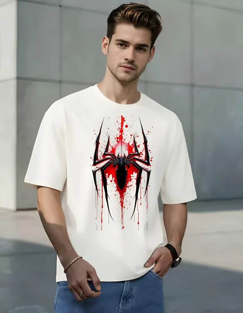 [Spider4-S] Spider-Drip Oversized Tee (S, Front, White)