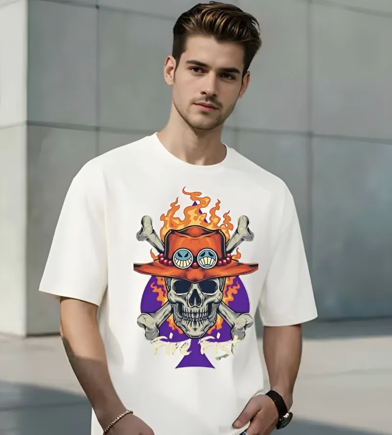 [Ace4-S] Fire Fist Ace: Legacy of the Flame Oversized T-Shirt (S, Front, White)