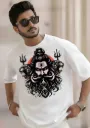 Oversized Cotton T-Shirt with Fierce Shiva & Tiger Graphic Print