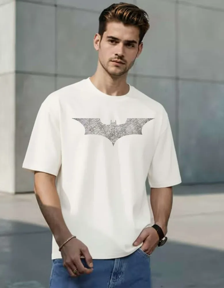 [Bat28-S] Iron-Finish Dark Knight Graphic T-Shirt (S, White)