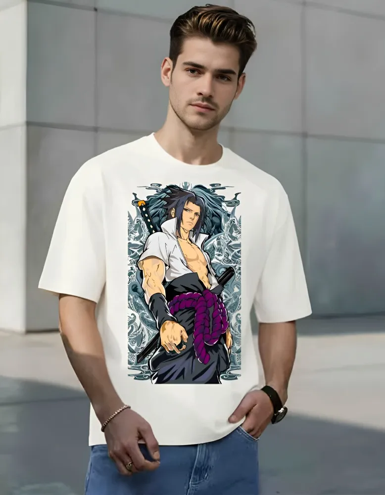 [Sasuke4-S] Sasuke Uchiha Legacy Oversized Tee (S, Front, White)