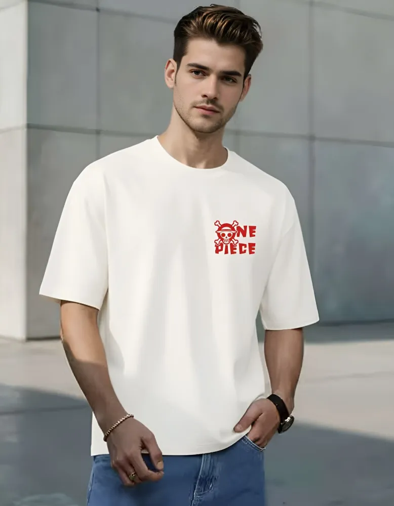 [Onepiece73-S] One Piece Luffy Gear 5 Oversized T-Shirt for Men | Joyboy Anime Graphic Print (S, White)