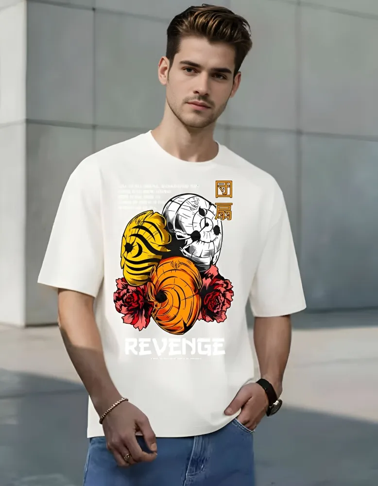 [Obito6-S] Uchiha Clan Mask Evolution Graphic Print Streetwear Tee (S, White)
