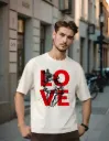 Men's Urban Streetwear Black Tee - Gothic Anatomical Heart Graphic - Red LOVE Lettering