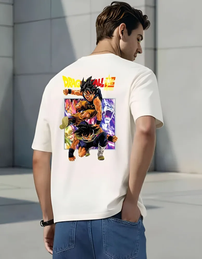 [Goku9-S] Dragon Ball Super Graphic T-Shirt - Goku & Bardock Father-Son Heritage Tee - Anime Fan Apparel (S, White)